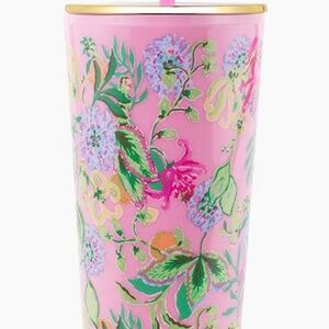 Lily Pulitzer Pink Floral Via Amore Tumbler with Straw 24 Oz NWT